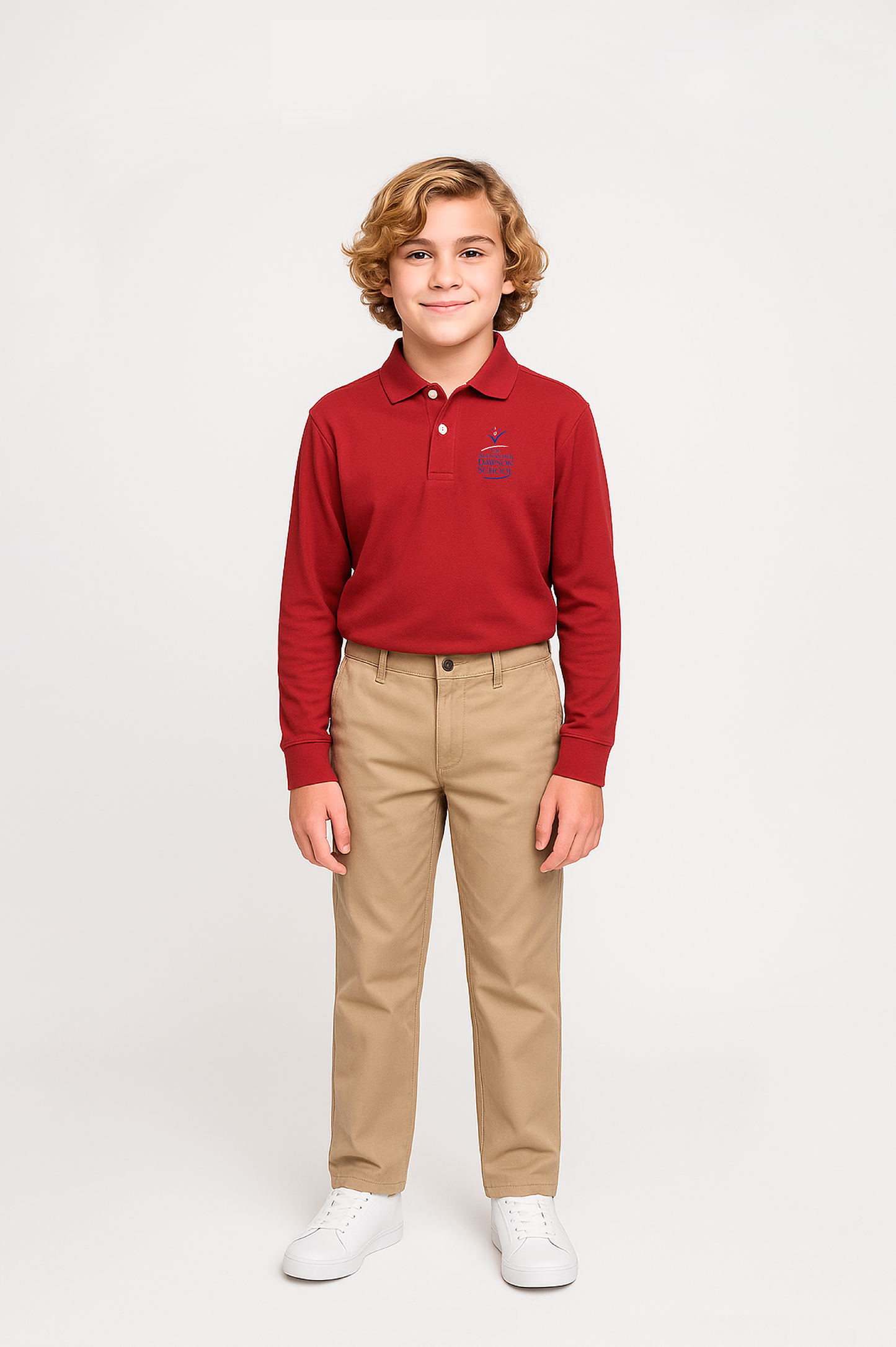 Boys/Unisex Classic Fit Red Long Sleeve Pique Polo