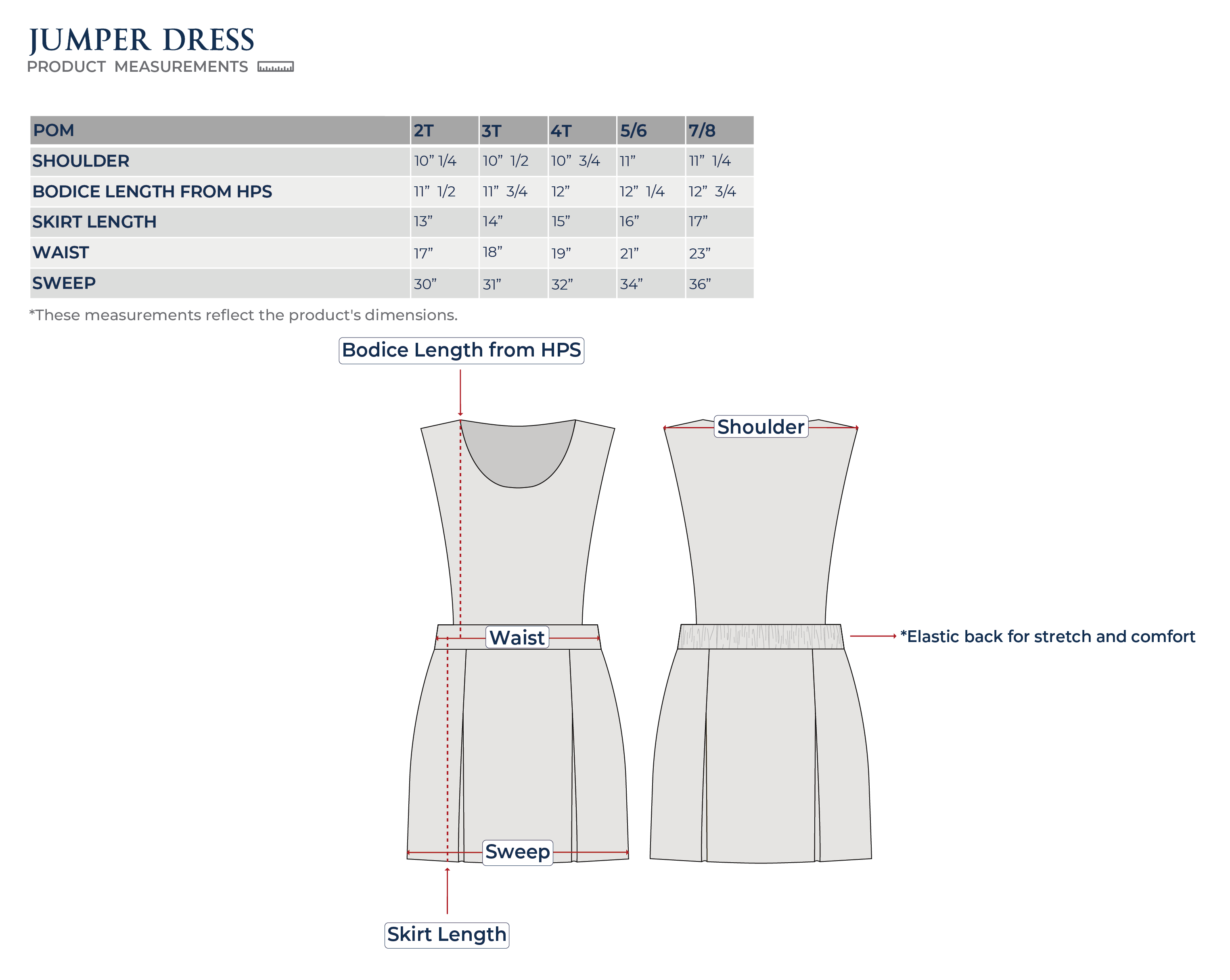 Size Chart Girls Jumper Dress