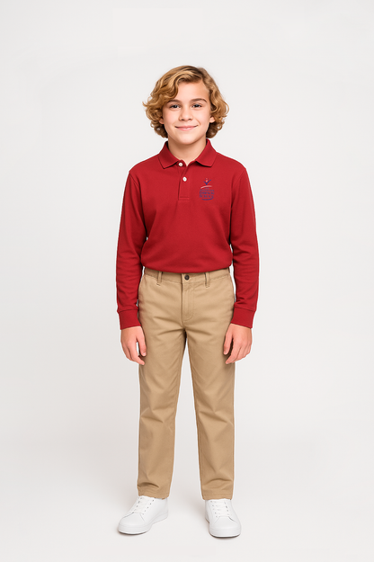 Boys/Unisex Classic Fit Red Long Sleeve Pique Polo