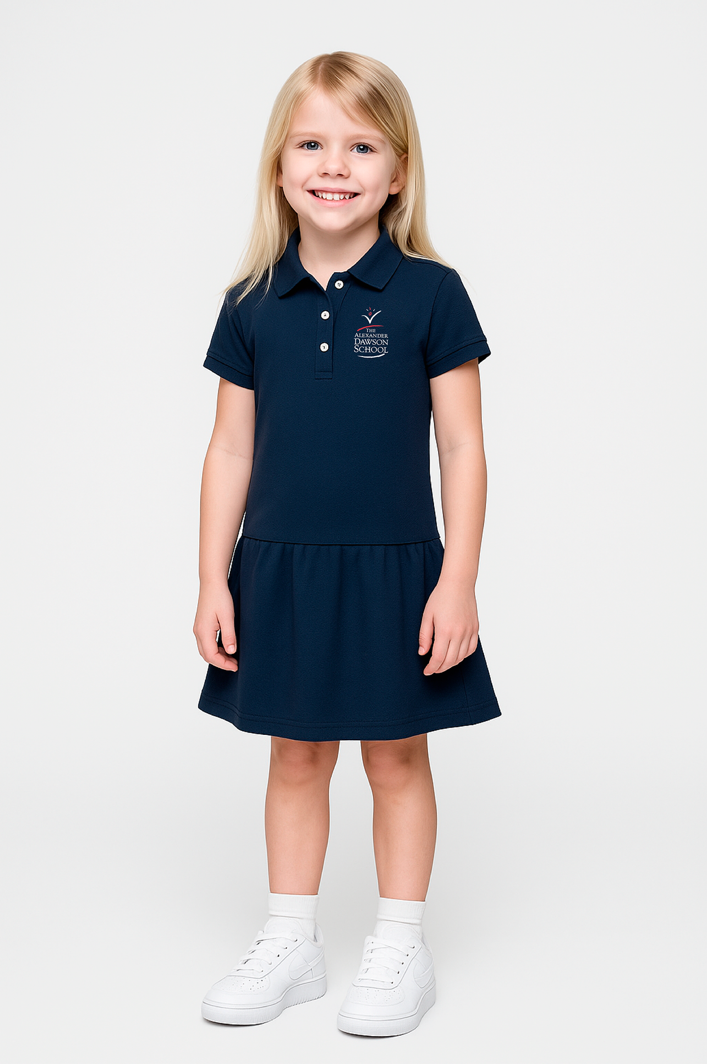 Girls Navy Pique Polo Dress