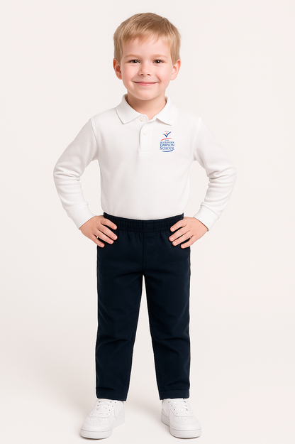 Boys/Unisex Classic Fit White Long Sleeve Pique Polo