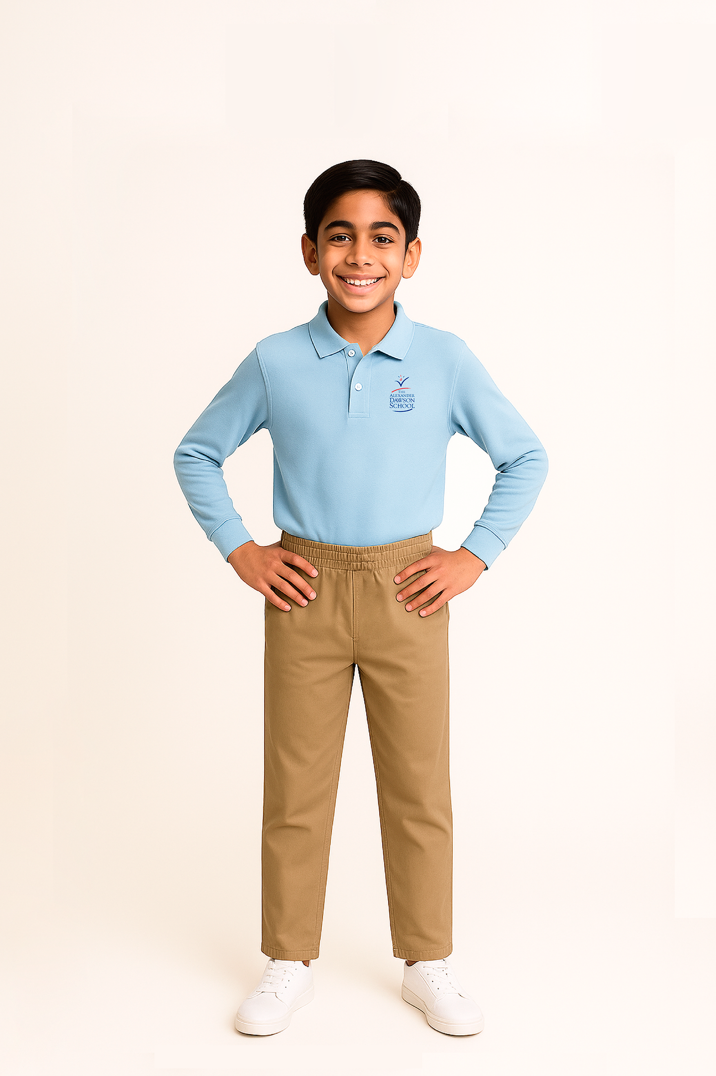 Boys/Unisex Classic Fit Light Blue Long Sleeve Pique Polo