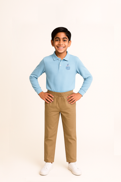 Boys/Unisex Classic Fit Light Blue Long Sleeve Pique Polo