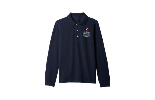 Boys/Unisex Classic Fit Navy Long Sleeve Pique Polo