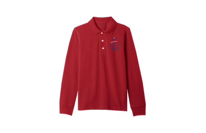 Boys/Unisex Classic Fit Red Long Sleeve Pique Polo