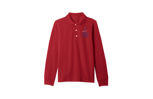 Boys/Unisex Classic Fit Red Long Sleeve Pique Polo
