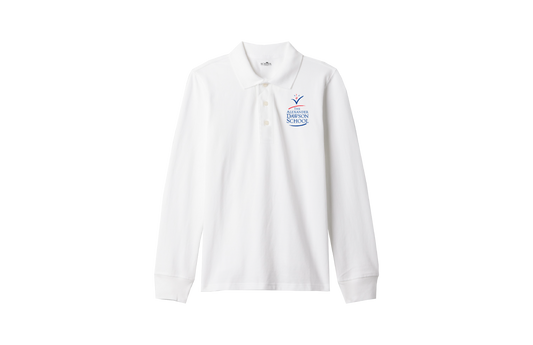 Boys/Unisex Classic Fit White Long Sleeve Pique Polo